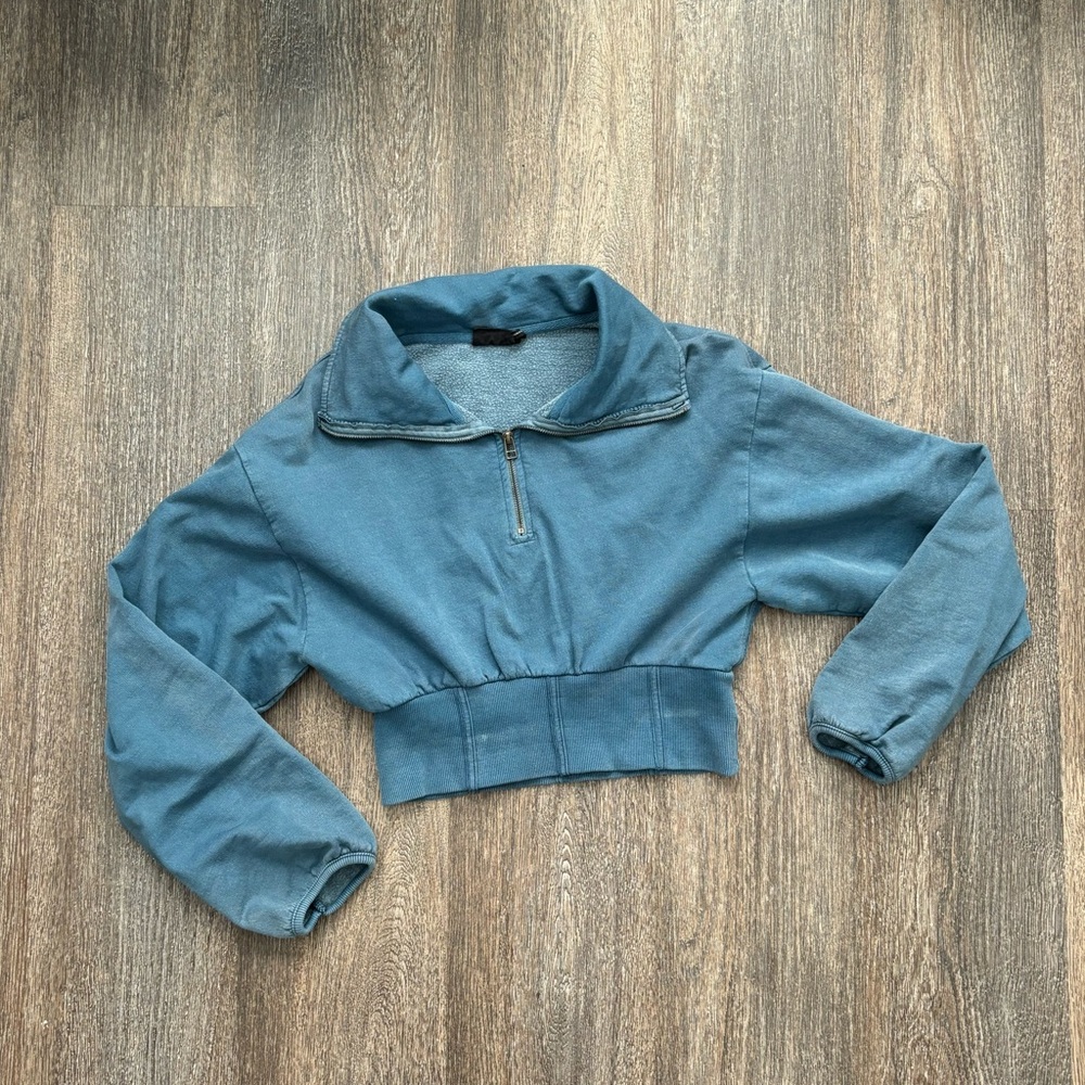 ‼️SOLD‼️ Urban Outfitters Out from Under Jensen Cropped Half Zip Blue Medium